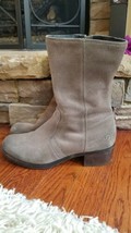 Ugg LOU Distressed Suede Heeled TAN TAUPE Boots Size 7 Mid Calf Bootie - £42.51 GBP