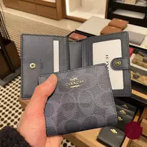 COACH Women's Folding Wallet Card Wallet Canvas Pocket (New Black Blue) - $68.00
