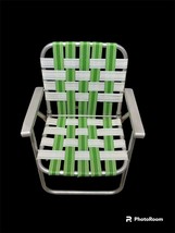 Vintage Aluminum Webbing Folding Lawn Chair Patio Green White - £31.06 GBP
