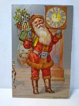Santa Claus Saint Nicholas Christmas Postcard Grandfather Clock P Sanders 1908 - £8.80 GBP
