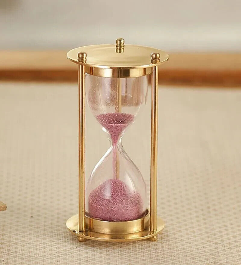 Primary image for 3"Brass Sand Timer Antique Pink Sand Hourglass Home Office Decor Victorian Gift