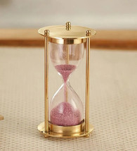 3&quot;Brass Sand Timer Antique Pink Sand Hourglass Home Office Decor Victorian Gift - £16.87 GBP