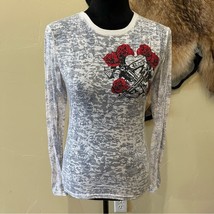 Rock &amp; Roll Cowgirl Burnout Rose Rhinestone Tee - £21.26 GBP