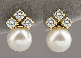 0.31ct Diamond Pearl 14k Yellow Gold Lovely Marvelous Engagement Earrings - £516.79 GBP