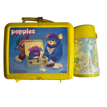 Popples Vintage 1986 Aladdin Plastic Lunchbox Yellow With Thermos Cartoons - £6.23 GBP