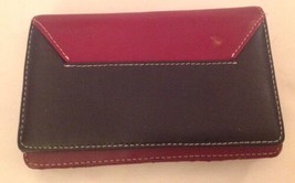 Wallet Womens Black Burgundy Leather Clutch Credit Card ID Slip Pockets Snap - £12.37 GBP