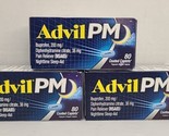 3 Advil PM Pain Reliever Nighttime Sleep-Aid 80 Coated Caps Per Box Exp ... - $23.93