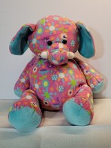 Ganz Baby 12&quot; Floral Cutie Elephant Pink &amp; Blue plush stuffed animal  - £11.72 GBP