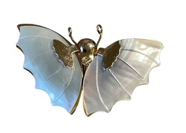 Butterfly Brooch With Mother Of Pearl Style Wings &amp; Gold Tone Metal - $8.79