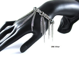 Fringe Chain Link Mail Onyx or Blue Gemstones Handmade Bracelet OrrWhatDesign - £59.81 GBP