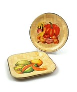 Fruit and vegetables  bamboo plates vtg gold rimmed  decorative kitchen ... - $21.20