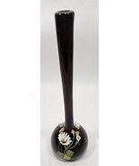 Vintage Hand Blown Amethyst Brown Glass Vase: Floral Gold Accent, 11” Tall - $401.87 MXN