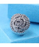 925 Sterling Silver Rose Clip Charm with Clear CZ Clip Charm Moments Charm - $25.79 CAD