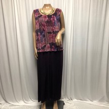R &amp; M Richards Maxi Dress Womens 16 Burgundy Floral Stretch Sleeveless Long - £15.65 GBP