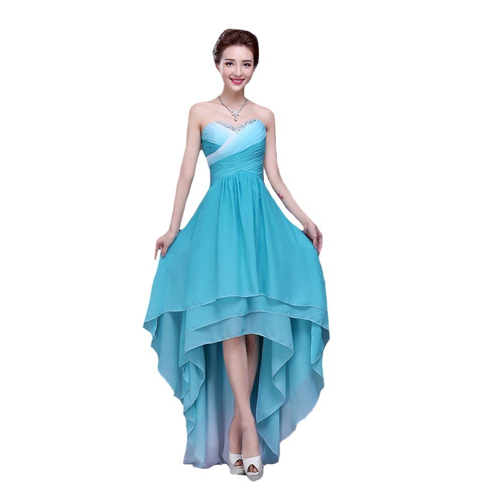 Kivary? High Low Beaded Gradient Color Chiffon Criss Corss Prom Homecoming Dress