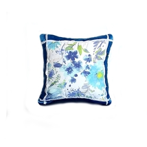 Decorative Pillow, Blue Velvet, Floral Cotton, Unique, ClassicPollow 18x18&quot; - £38.48 GBP