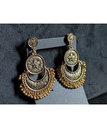 Vintage Antiqued Gold Indian Bridal Statement Earrings Jhumka Post Tasse... - €12,25 EUR