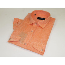 Men's Ciazzo Turkey 100% Linen Breathable Shirt Short Sleeves #Linen 66 Orange image 4