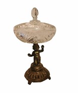 Vintage Cherub Brass Base Glass Candy Dish Star of David Pattern 12&quot; H - $445.14 MXN