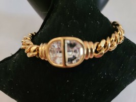 Signed Vintage S.A.L. Swarovski Crystal Gold Tone Chain Link Bracelet 7 Inches - £117.69 GBP