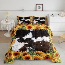 Sunflower Cow Fur Comforter Set King Size,Kids Teens Rustic Farmhouse Bedding Se - £80.18 GBP