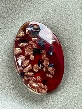 Large Red Oval w Copper Confetti Fused Art Glass Pendant – 1 and 7/8th’s x 1 and - £11.70 GBP