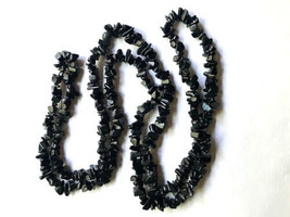 Black Agate Gemstone Nugget Chip Single Strand Necklace 40&quot; - £7.87 GBP