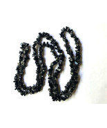 Black Agate Gemstone Nugget Chip Single Strand Necklace 40&quot; - £7.85 GBP