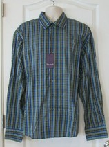 Marco Brunelli Long Sleeve Button Front Plaid Shirt Blue-GR-BR Men&#39;s Sz ... - $20.64