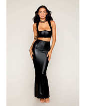 Stretch Faux Leather Harness Bra &amp; Long Slip Skirt - Black XL - £43.30 GBP