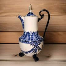 Bombay Company Footed Coffee Tea Pot Large Blue White  Platinum Trim Thr... - £47.42 GBP