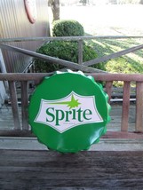 Sprite Large Bottle Cap Steel Sign Green with Vintage Look Sprite Logo NEW - $61.38