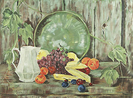 Sans Titre (Pichet Et Fruit ) Nature Morte Par Ira K Signée Huile sur Toile - $196.47