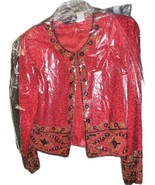 Laurence Kazar New York Ornate Beaded Jacket Women’s Size PS Red 100% Si... - £95.46 GBP