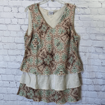 Click Color Me Cotton Womens XL Tank Top Brown Green Ruffles Lined 100% ... - £19.71 GBP