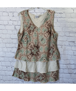 Click Color Me Cotton Womens XL Tank Top Brown Green Ruffles Lined 100% ... - £19.54 GBP