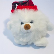 Commonwealth White Furry Round Puppy Dog Plaid Hat Plush Stuffed Animal Toy - £9.71 GBP