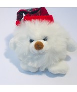 COMMONWEALTH White Furry Round Puppy Dog Plaid Hat Plush Stuffed Animal Toy - $11.87