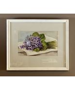Watercolor Still Life Of Purple Flowers By Flora Moody 1962 - £784.56 GBP