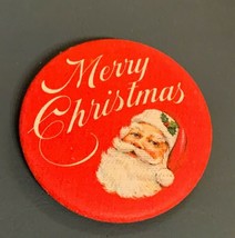 Vintage Merry Christmas Santa Claus Pin Back Button Textured/Fabric Covered - £7.90 GBP