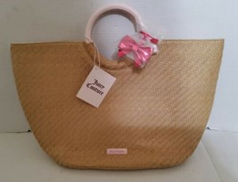 Juicy Couture Wicker Boho Lined Tote Purse Pink Handles Beach Bag 19x12&quot; NWT - £21.80 GBP
