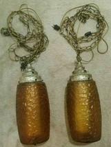 Vintage Mid Century 2 Pc Large Orange Amber Glass Hanging Swag Chain Lamp Lights - £222.00 GBP