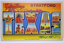 Greetings From Stratford Texas Big Large Letter Linen Postcard Curt Teic... - $29.48