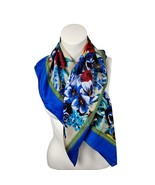 Womens Worthington Silk Floral Scarf With Vivid Blue Border - $17.57