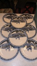 Eight 10” dinner plates folk craft wolf by tien Shan Sponge Blue Never u... - £148.62 GBP
