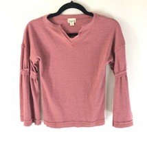Baea Womens Top Waffle Knit Thermal Bell Sleeve Split Neck Blush Pink Size L - £11.55 GBP