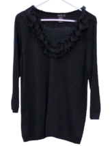 Evie Black Silk Blend Knit Top V-Neck Ruffle Lace Trim Sz 1X 3/4 Sleeve ... - £8.55 GBP
