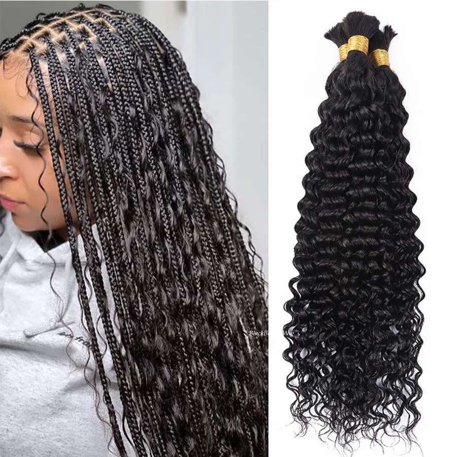 Micro Braiding Hair Bulk Deep Wave Malaysian Human Hair Bulk No Weft Crochet - £59.51 GBP+