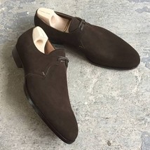 Mew Handmade Brown Suede Leather Shoes, Men Suede Leather shoes Dress Men Shoes  - £115.07 GBP