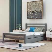 Wood Platform Bed with Two Drawers, Full Gray - £216.74 GBP